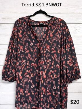 torrid Black Blouse with Red & Pink Abstract Spots